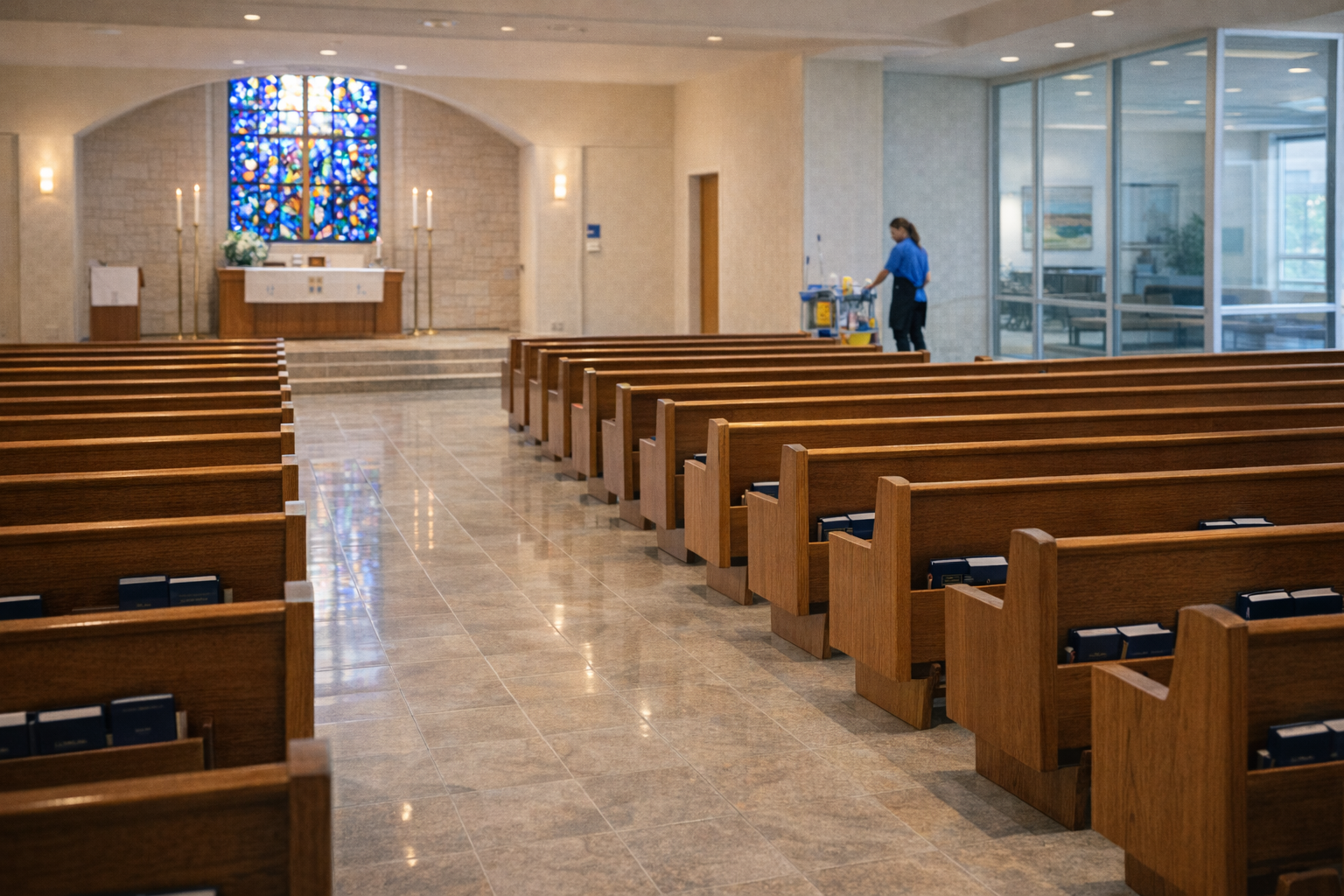 Clean worship facility interior
